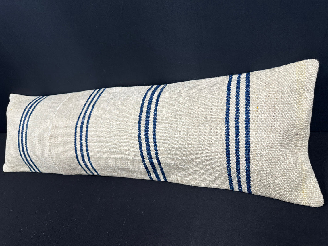 Turkish Hemp Pillow Cushion Natural Beige Blue Cushion Cover 14x45 #18008