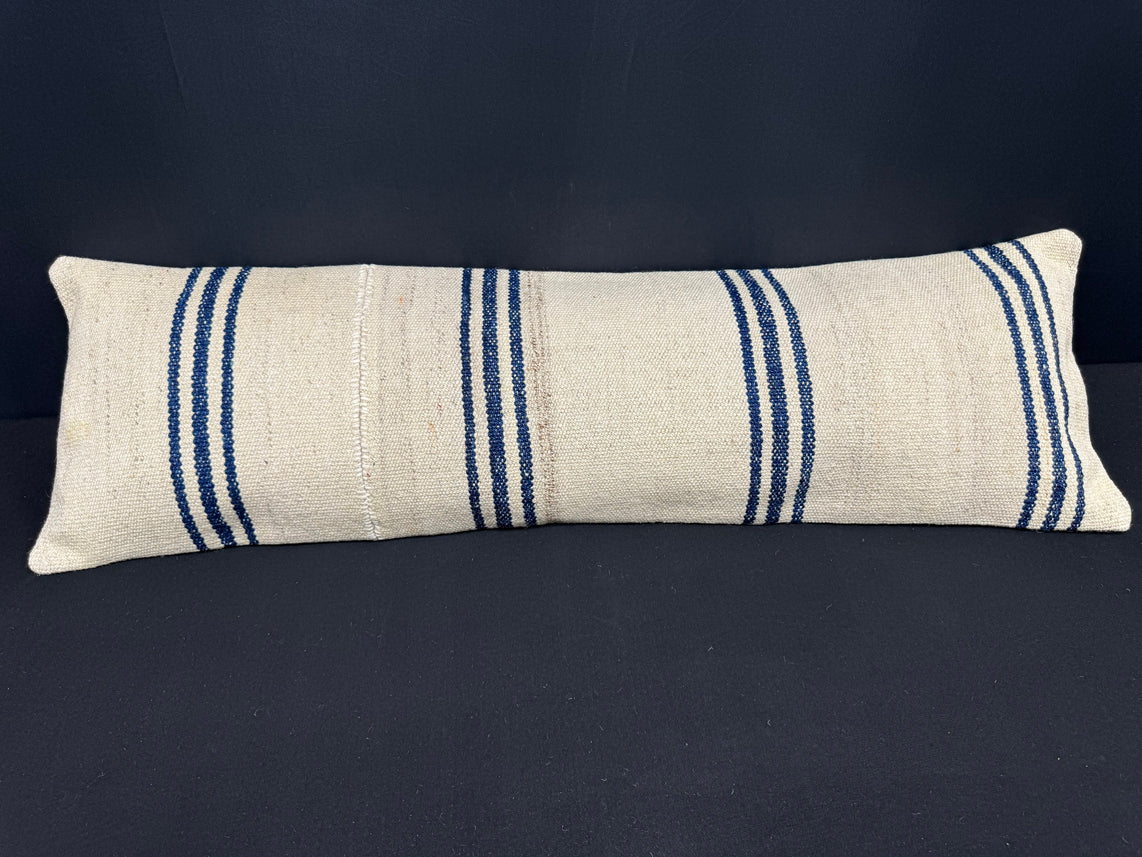 Turkish Hemp Pillow Cushion Natural Beige Blue Cushion Cover 14x45 #18012