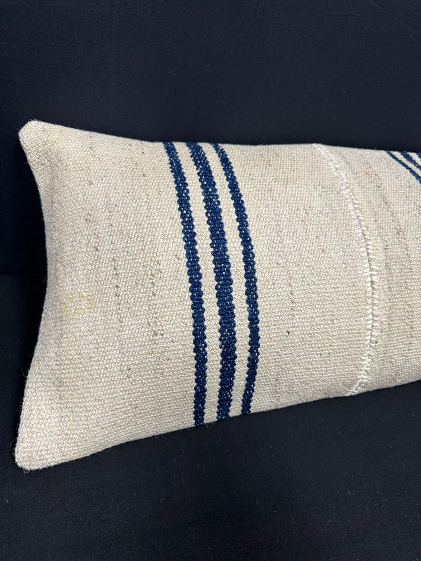 Turkish Hemp Pillow Cushion Natural Beige Blue Cushion Cover 14x45 #18012