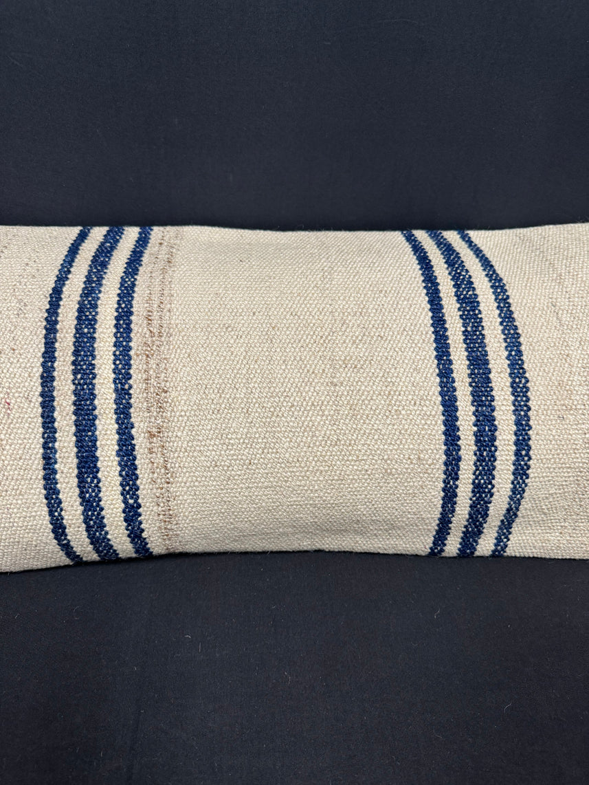Turkish Hemp Pillow Cushion Natural Beige Blue Cushion Cover 14x45 #18012