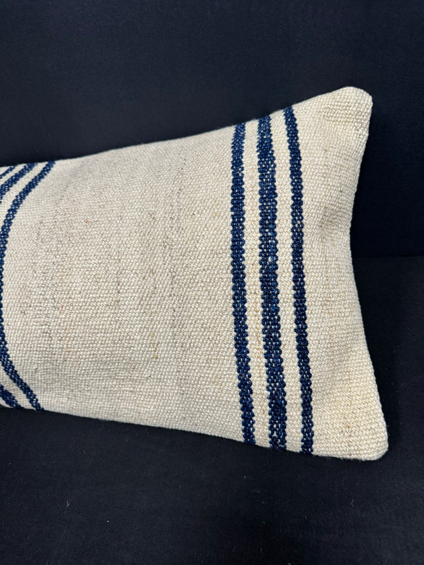 Turkish Hemp Pillow Cushion Natural Beige Blue Cushion Cover 14x45 #18012