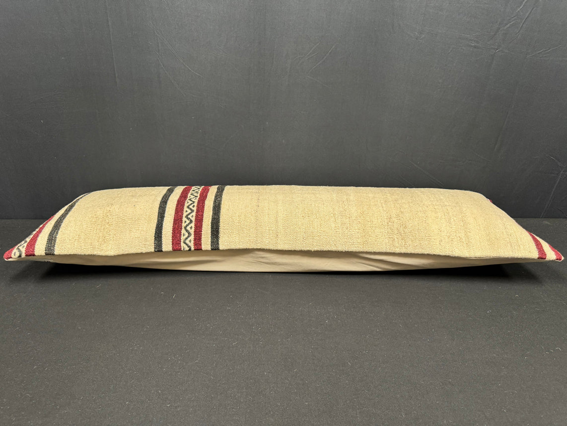 Turkish Hemp Pillow Cushion Natural Beige Black Cushion Cover 14x45 #18014