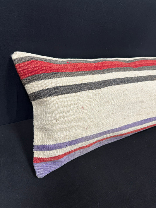Turkish Hemp Pillow Cushion Natural Beige Red Cushion Cover 14x45 #18018