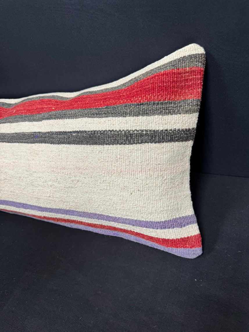 Turkish Hemp Pillow Cushion Natural Beige Red Cushion Cover 14x45 #18018