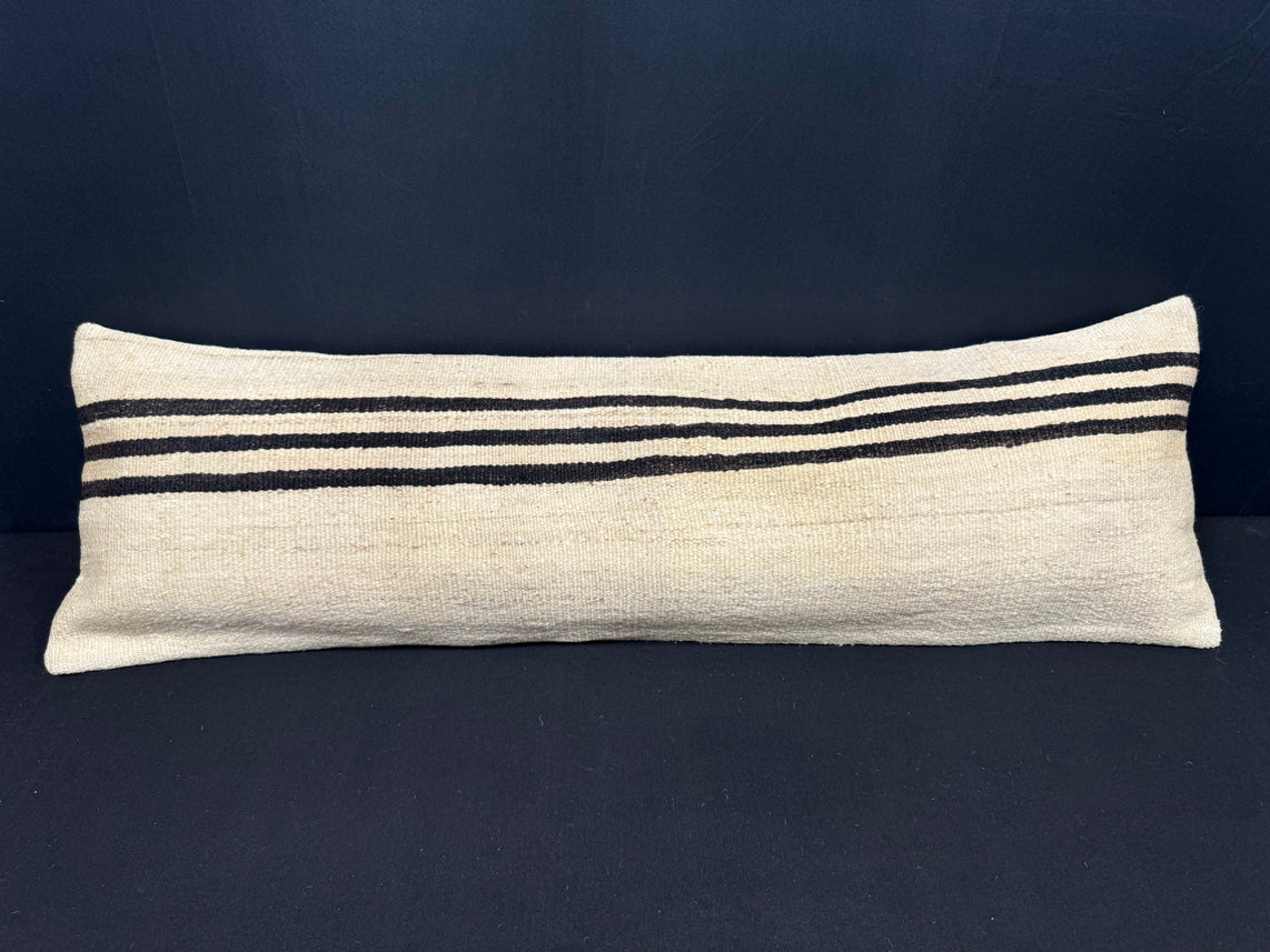 Turkish Hemp Pillow Cushion Natural Beige Black Cushion Cover 14x45 #18009