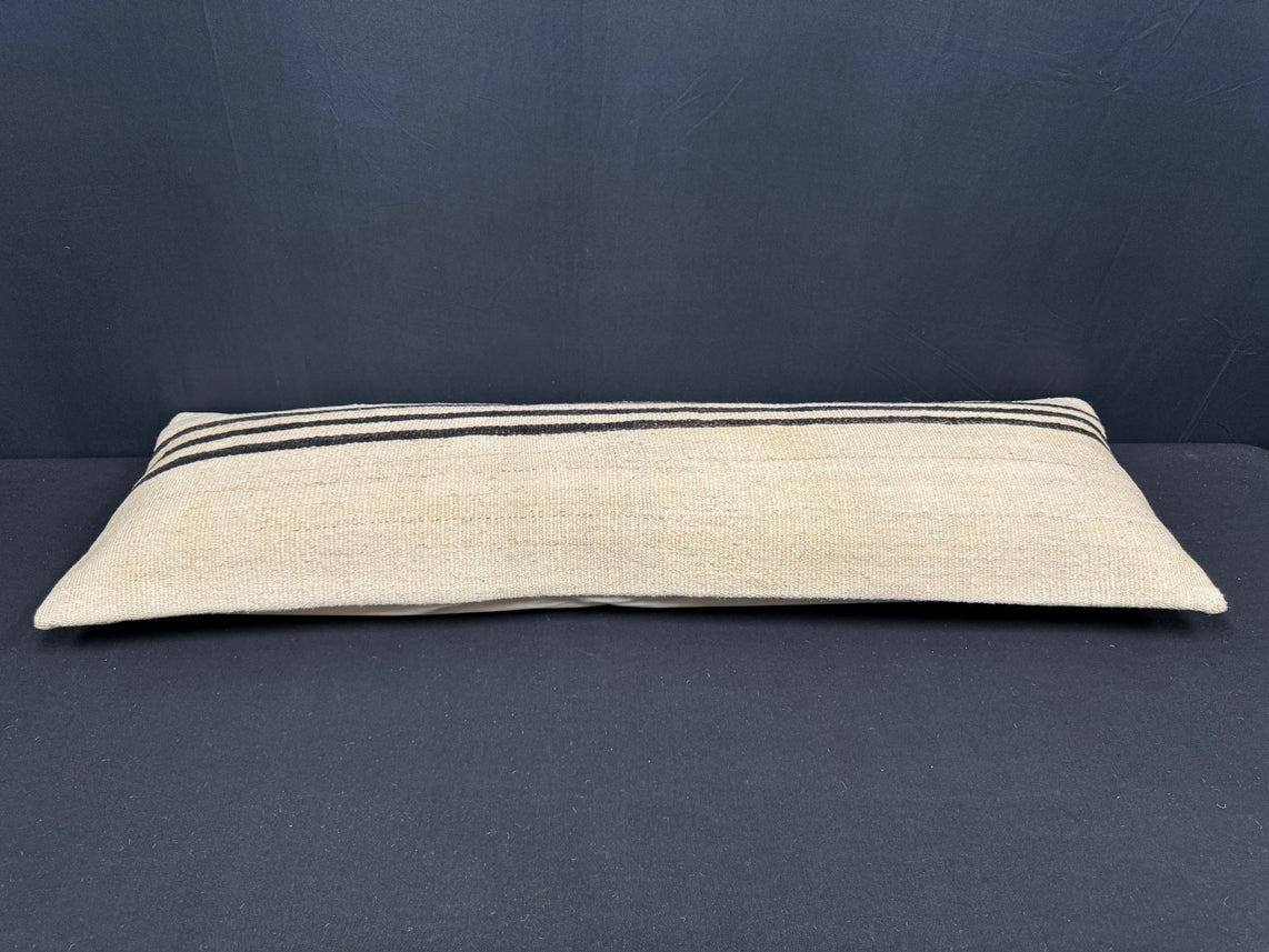 Turkish Hemp Pillow Cushion Natural Beige Black Cushion Cover 14x45 #18009