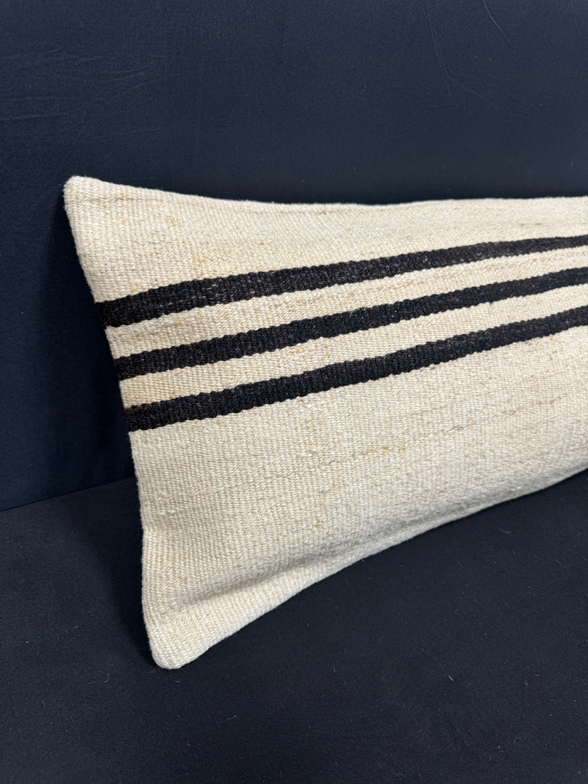 Turkish Hemp Pillow Cushion Natural Beige Black Cushion Cover 14x45 #18009