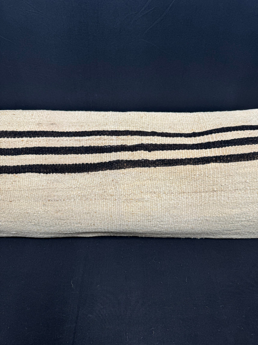 Turkish Hemp Pillow Cushion Natural Beige Black Cushion Cover 14x45 #18009