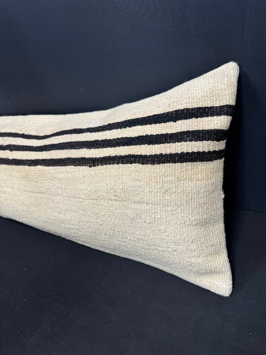 Turkish Hemp Pillow Cushion Natural Beige Black Cushion Cover 14x45 #18009