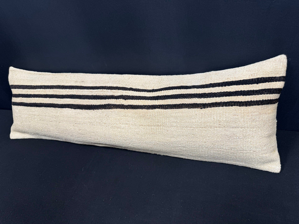 Turkish Hemp Pillow Cushion Natural Beige Black Cushion Cover 14x45 #18009