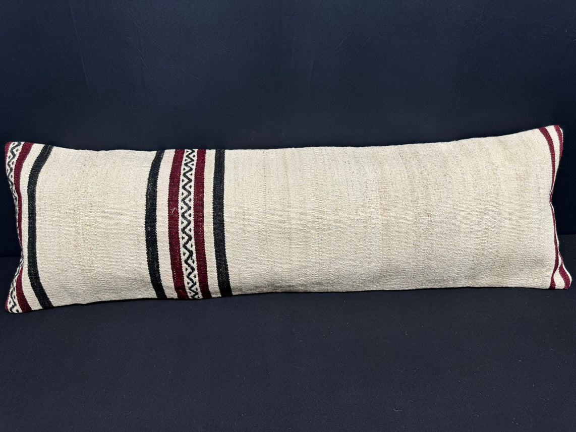 Turkish Hemp Pillow Cushion Natural Beige Black Cushion Cover 14x45 #18063