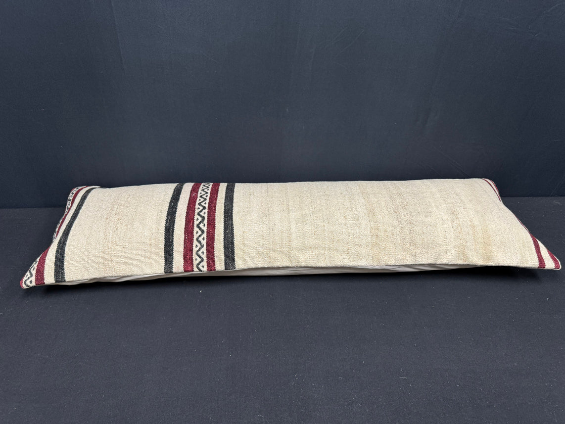 Turkish Hemp Pillow Cushion Natural Beige Black Cushion Cover 14x45 #18063