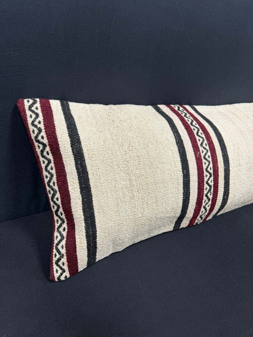 Turkish Hemp Pillow Cushion Natural Beige Black Cushion Cover 14x45 #18063