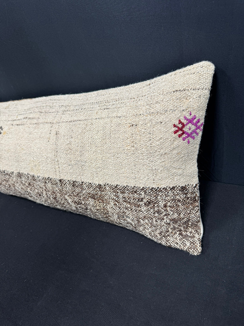 Turkish Hemp Pillow Cushion Natural Beige Gray Cushion Cover 14x45 #18017