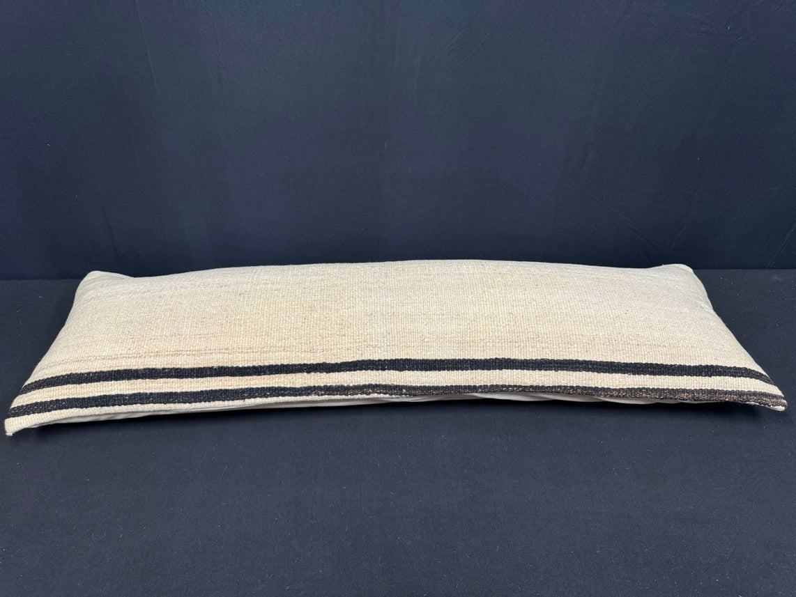 Turkish Hemp Pillow Cushion Natural Beige Black Cushion Cover 14x45 #18040