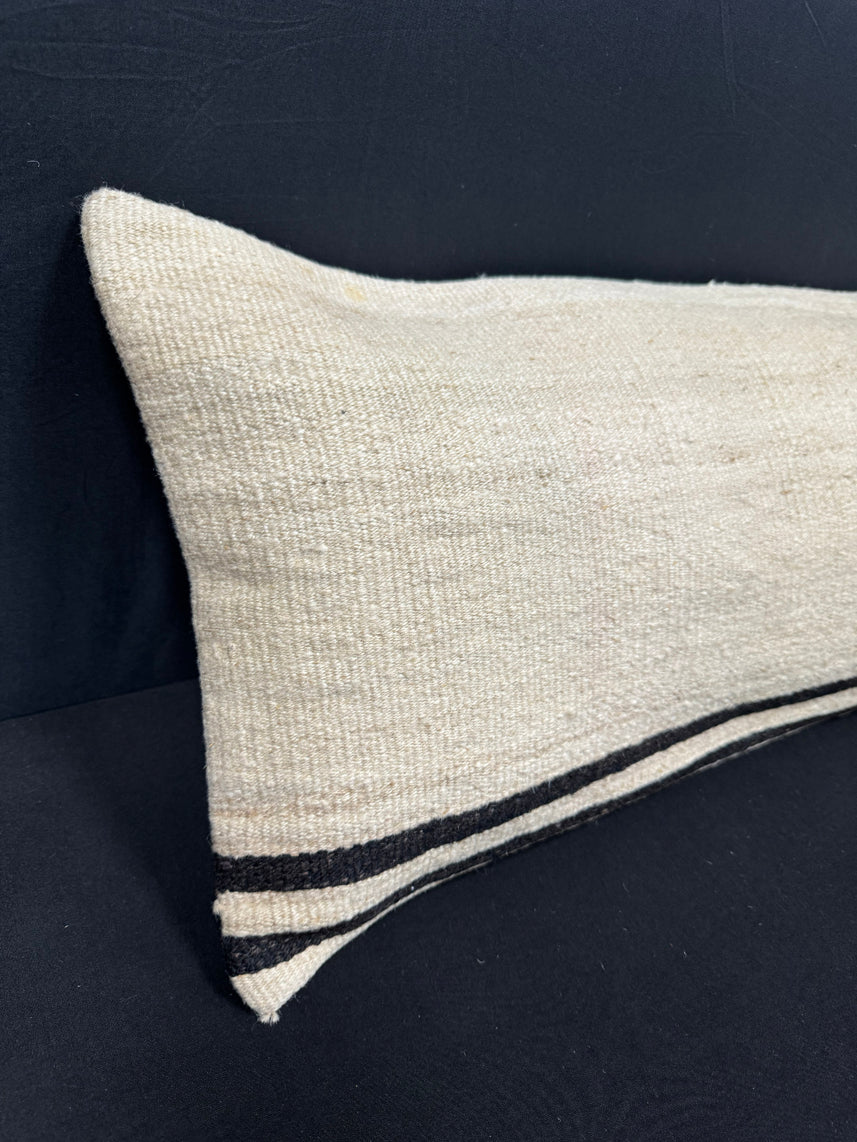 Turkish Hemp Pillow Cushion Natural Beige Black Cushion Cover 14x45 #18040