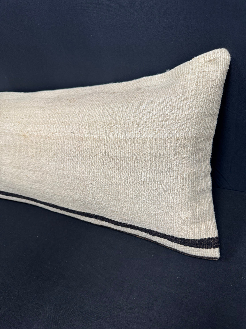 Turkish Hemp Pillow Cushion Natural Beige Black Cushion Cover 14x45 #18040