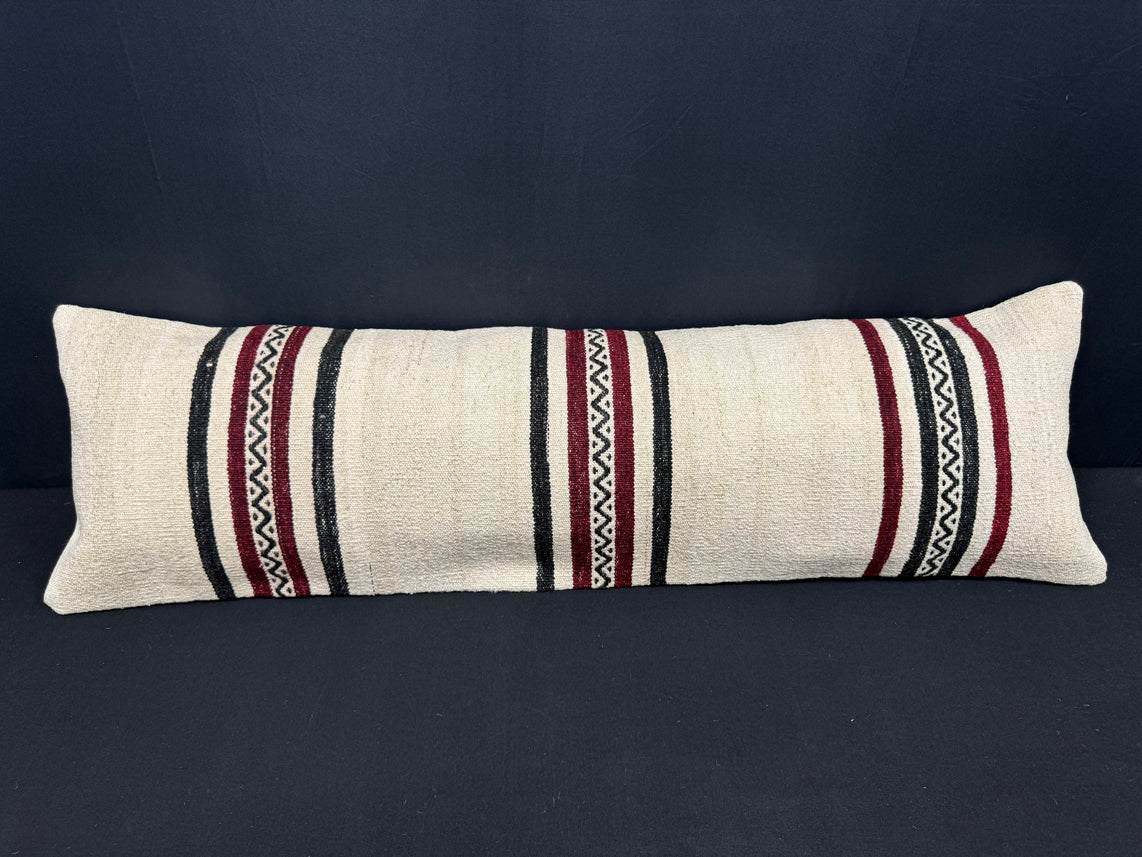 Turkish Hemp Pillow Cushion Natural Beige Black Cushion Cover 14x45 #18068