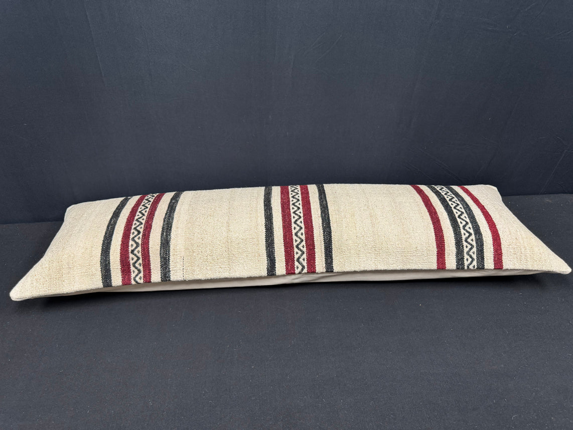 Turkish Hemp Pillow Cushion Natural Beige Black Cushion Cover 14x45 #18068