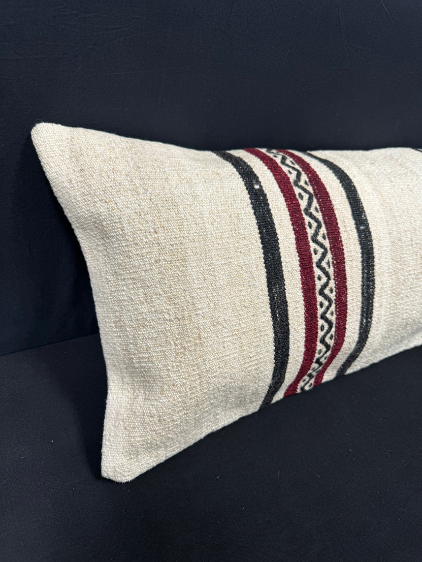 Turkish Hemp Pillow Cushion Natural Beige Black Cushion Cover 14x45 #18068