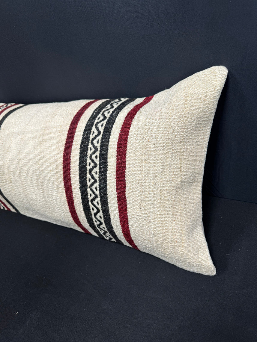 Turkish Hemp Pillow Cushion Natural Beige Black Cushion Cover 14x45 #18068