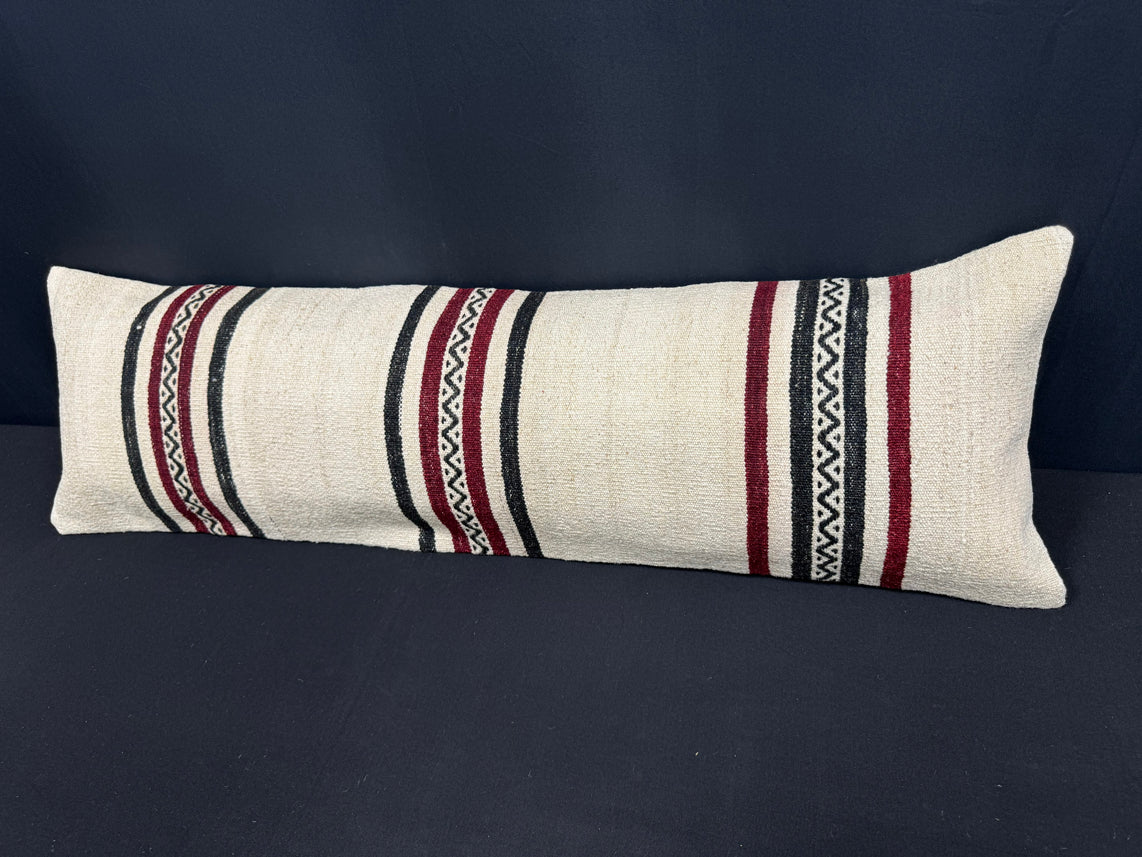 Turkish Hemp Pillow Cushion Natural Beige Black Cushion Cover 14x45 #18068