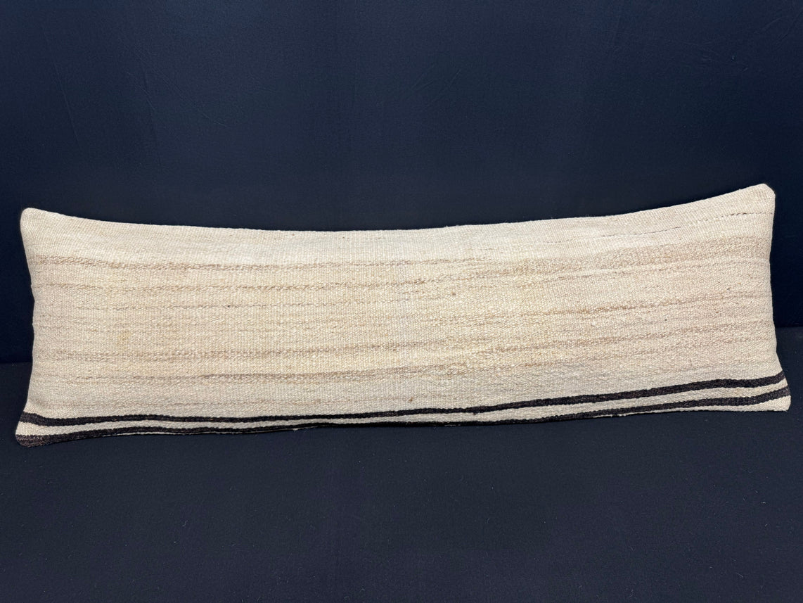 Turkish Hemp Pillow Cushion Natural Beige Black Cushion Cover 14x45 #18057