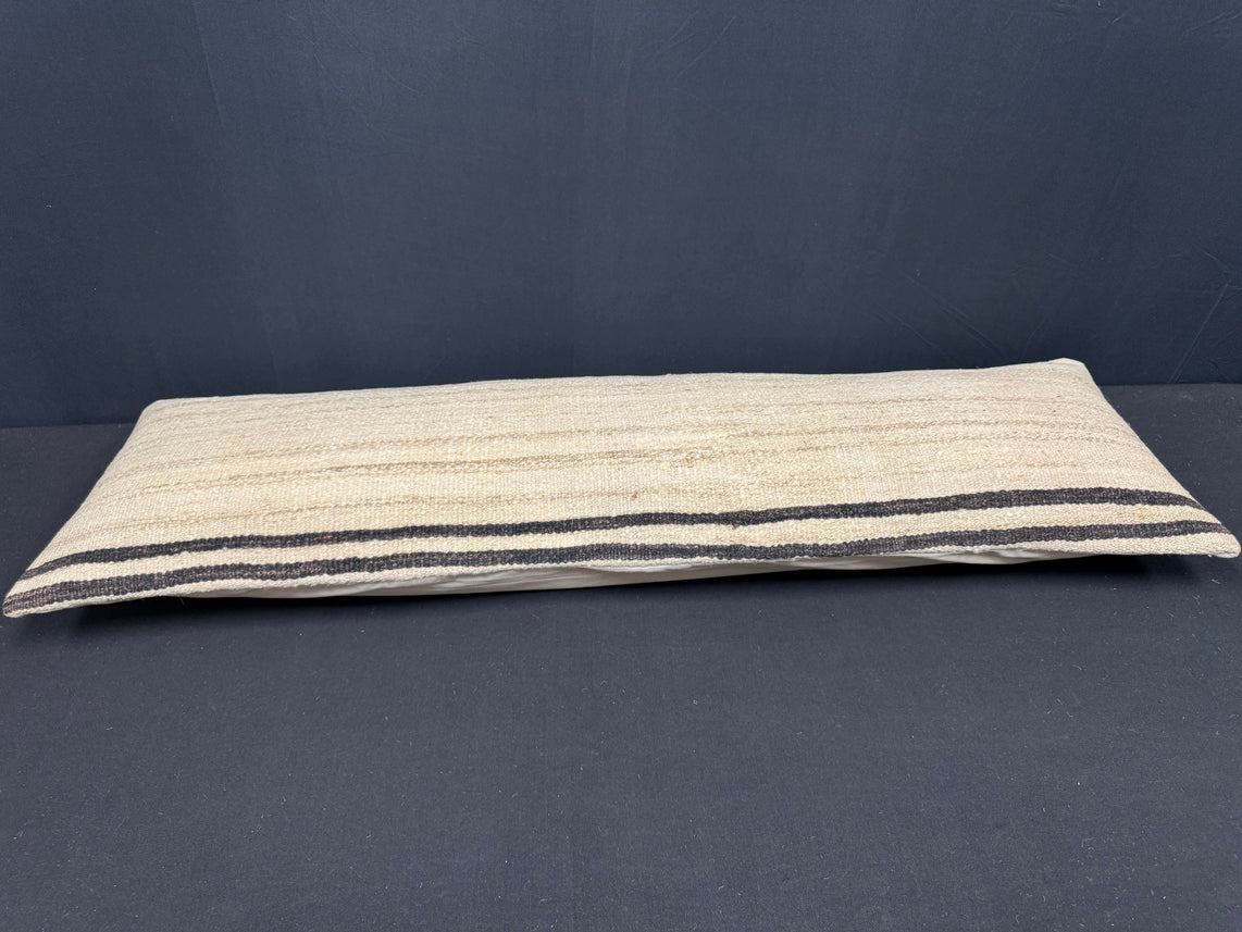 Turkish Hemp Pillow Cushion Natural Beige Black Cushion Cover 14x45 #18057