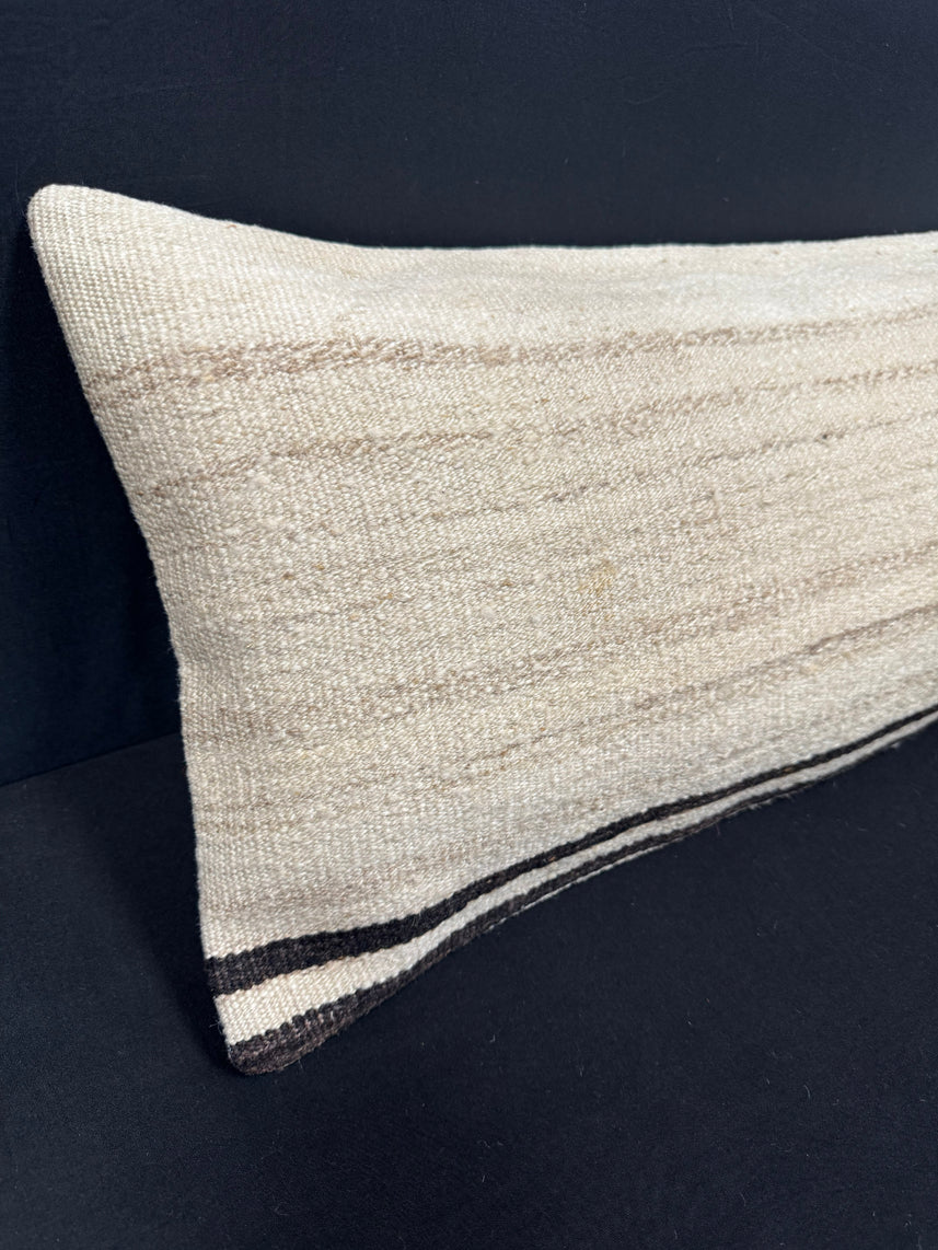 Turkish Hemp Pillow Cushion Natural Beige Black Cushion Cover 14x45 #18057