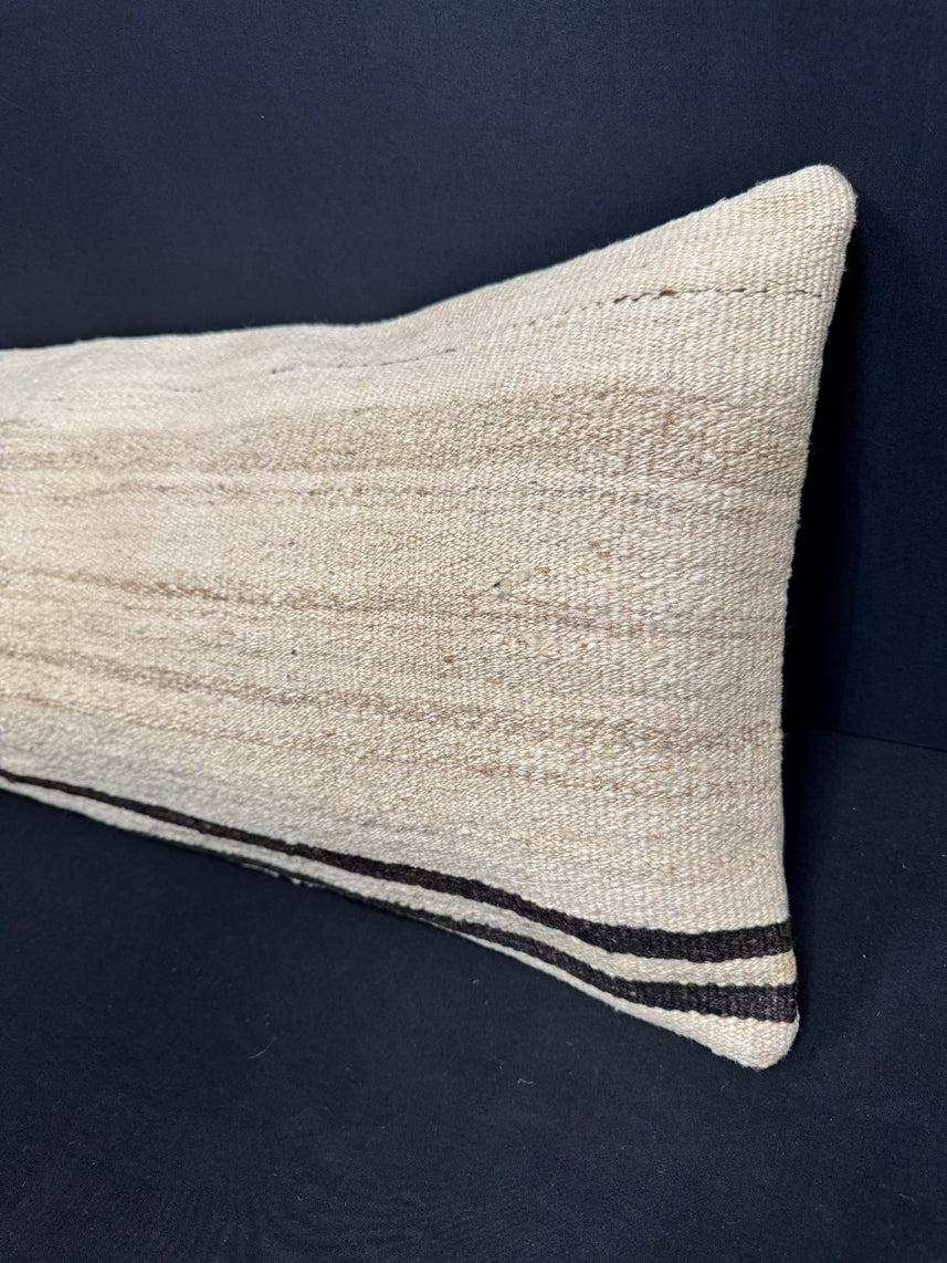 Turkish Hemp Pillow Cushion Natural Beige Black Cushion Cover 14x45 #18057