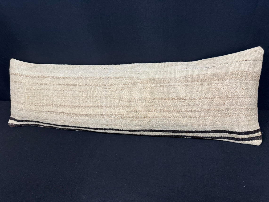 Turkish Hemp Pillow Cushion Natural Beige Black Cushion Cover 14x45 #18057