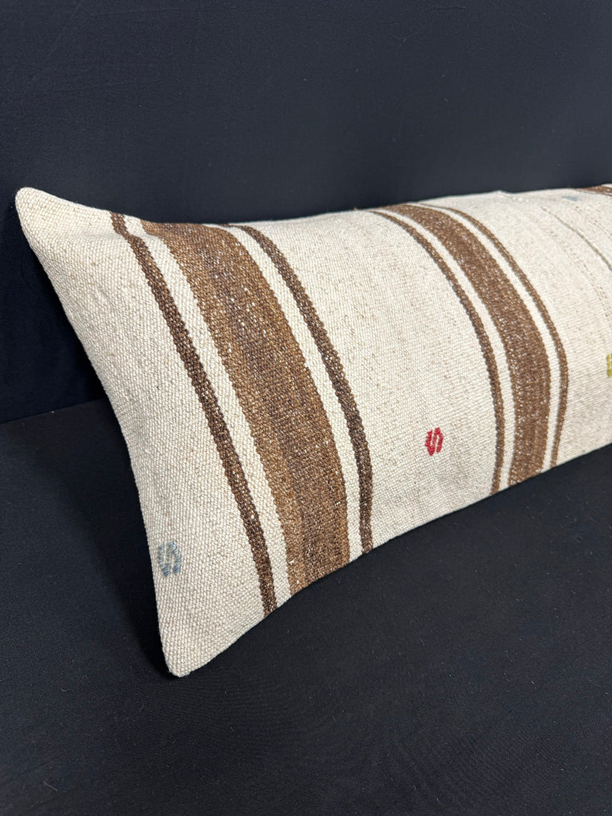 Turkish Hemp Pillow Cushion Natural Beige Brown Cushion Cover 14x45 #18052