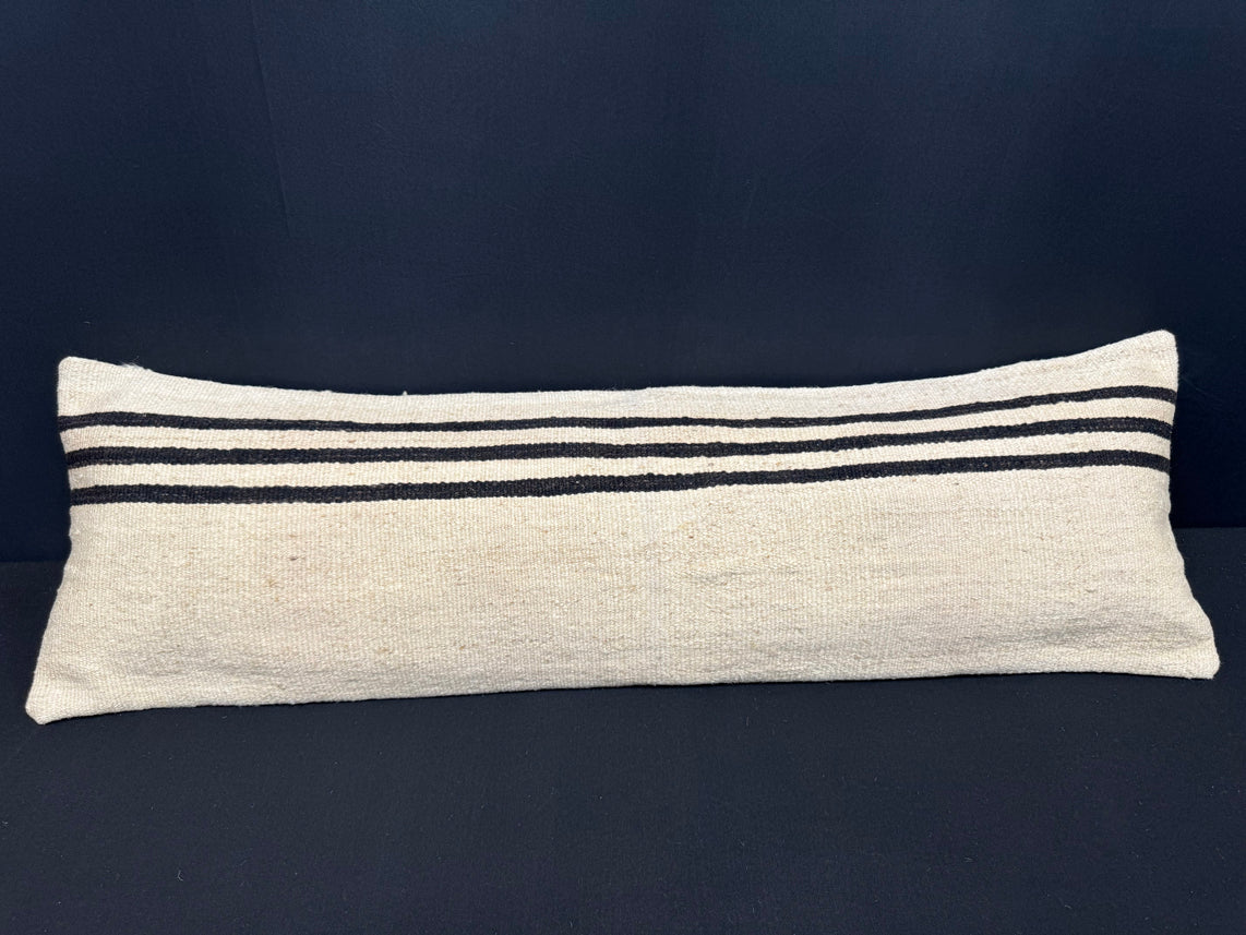 Turkish Hemp Pillow Cushion Natural Beige Black Cushion Cover 14x45 #18010