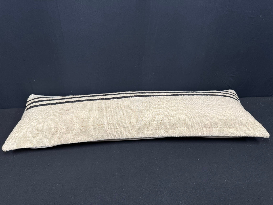 Turkish Hemp Pillow Cushion Natural Beige Black Cushion Cover 14x45 #18010