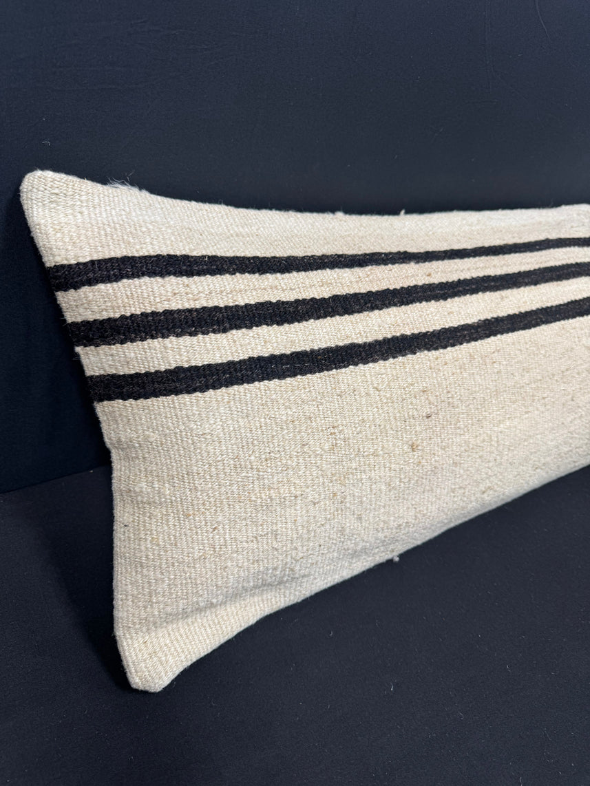 Turkish Hemp Pillow Cushion Natural Beige Black Cushion Cover 14x45 #18010