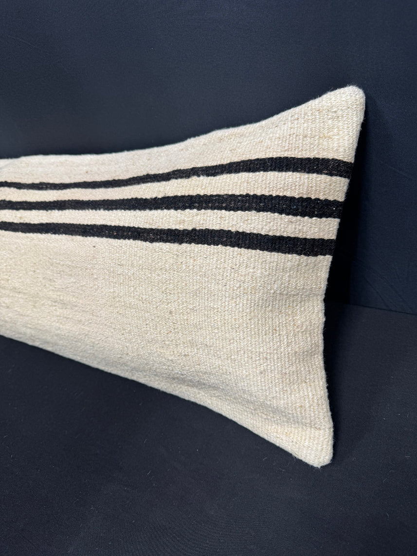 Turkish Hemp Pillow Cushion Natural Beige Black Cushion Cover 14x45 #18010