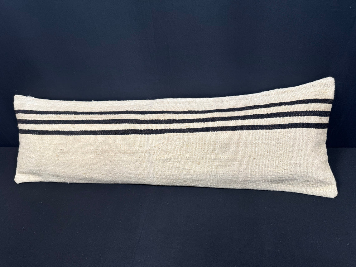 Turkish Hemp Pillow Cushion Natural Beige Black Cushion Cover 14x45 #18010