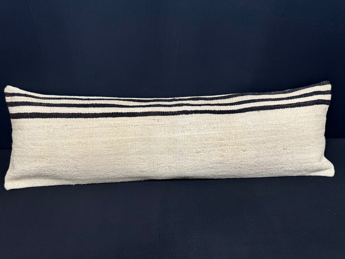 Turkish Hemp Pillow Cushion Natural Beige Black Cushion Cover 14x45 #18055