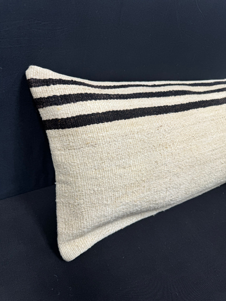 Turkish Hemp Pillow Cushion Natural Beige Black Cushion Cover 14x45 #18055