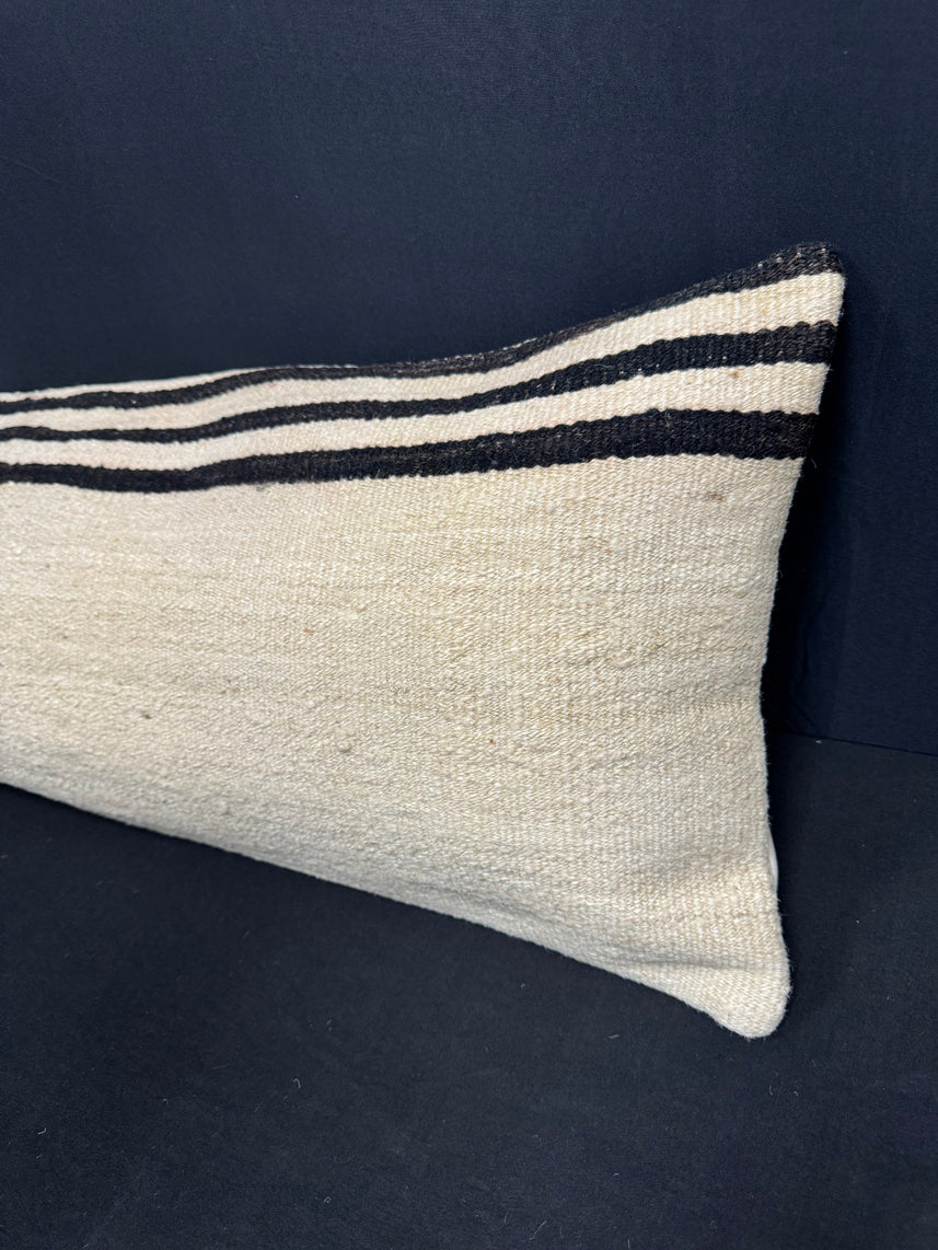 Turkish Hemp Pillow Cushion Natural Beige Black Cushion Cover 14x45 #18055