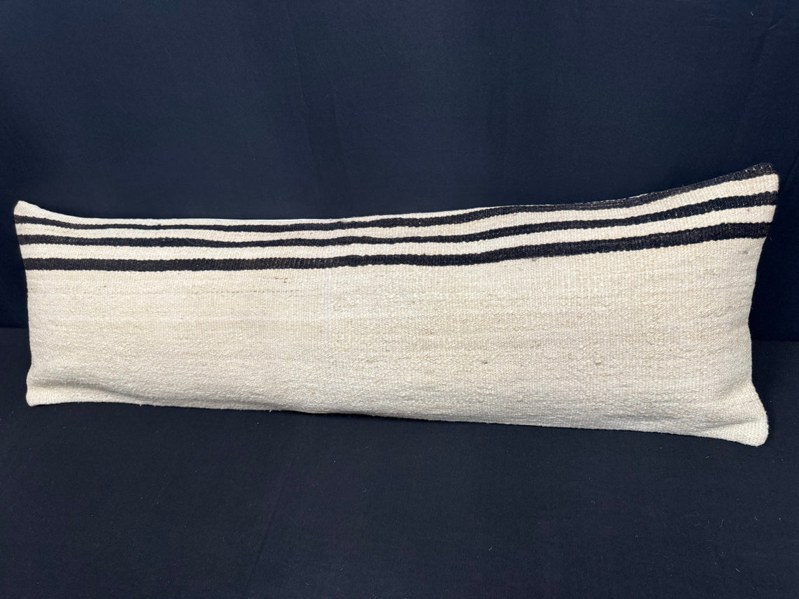 Turkish Hemp Pillow Cushion Natural Beige Black Cushion Cover 14x45 #18055