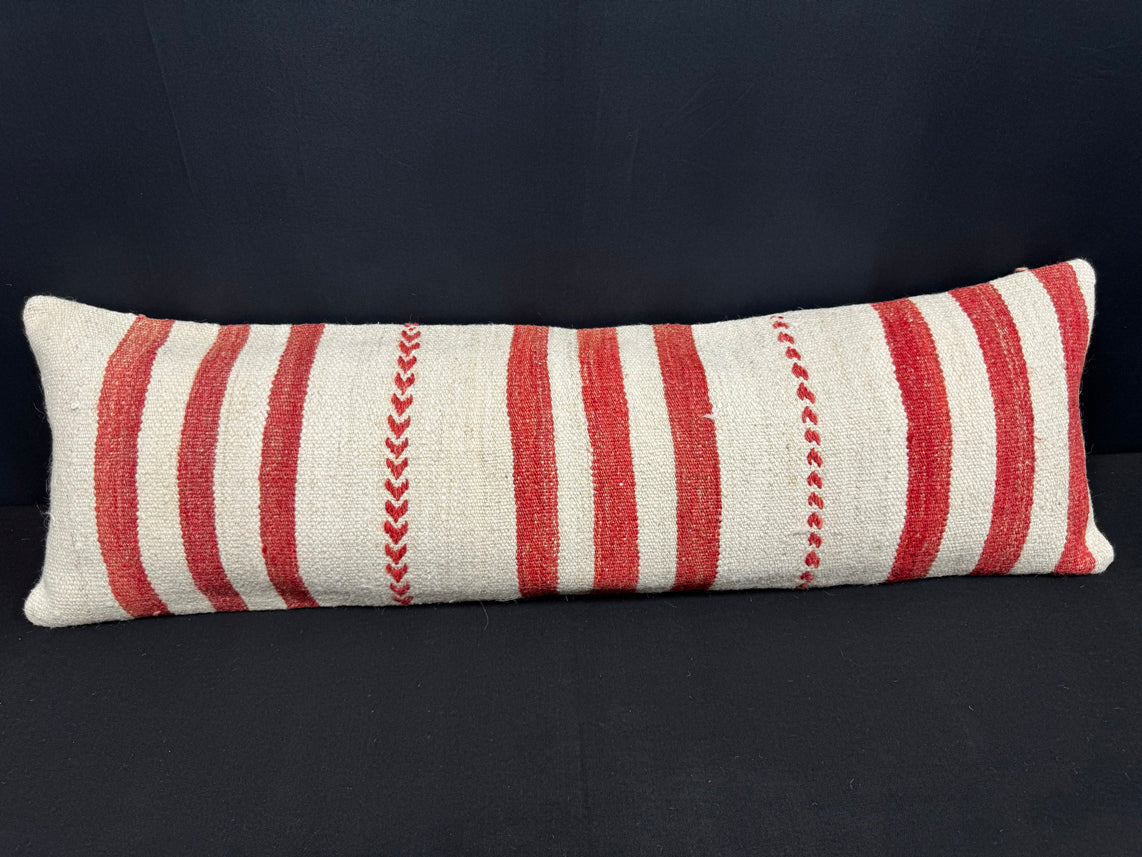 Turkish Hemp Pillow Cushion Natural Beige Red Cushion Cover 14x45 #18065