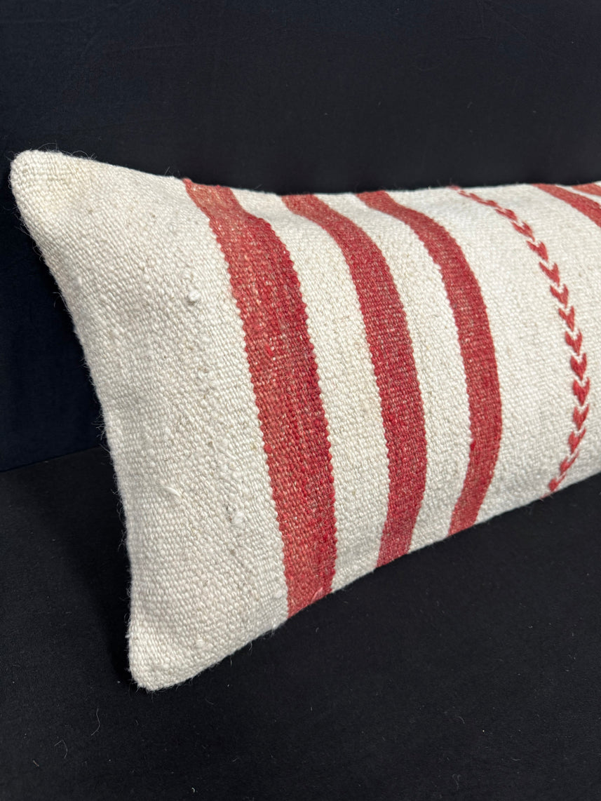 Turkish Hemp Pillow Cushion Natural Beige Red Cushion Cover 14x45 #18065
