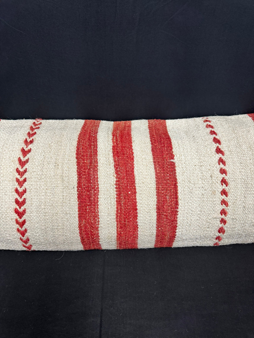 Turkish Hemp Pillow Cushion Natural Beige Red Cushion Cover 14x45 #18065