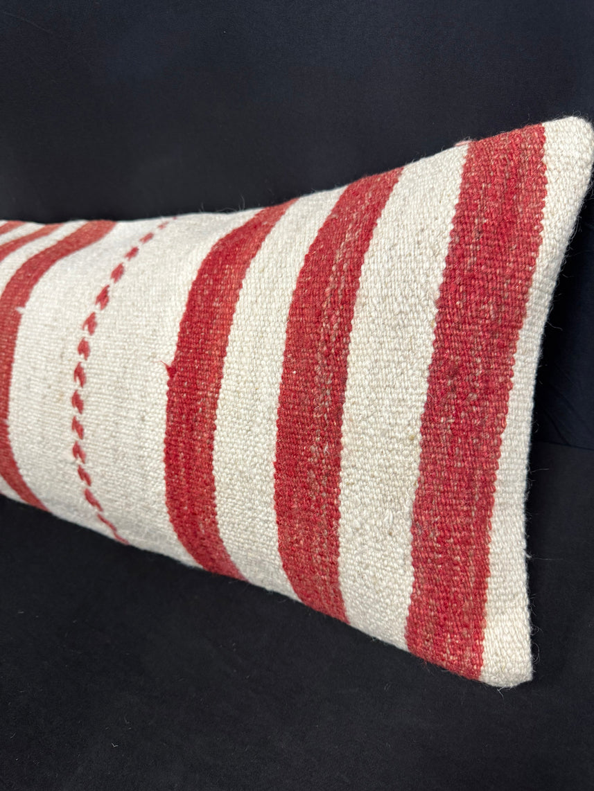 Turkish Hemp Pillow Cushion Natural Beige Red Cushion Cover 14x45 #18065