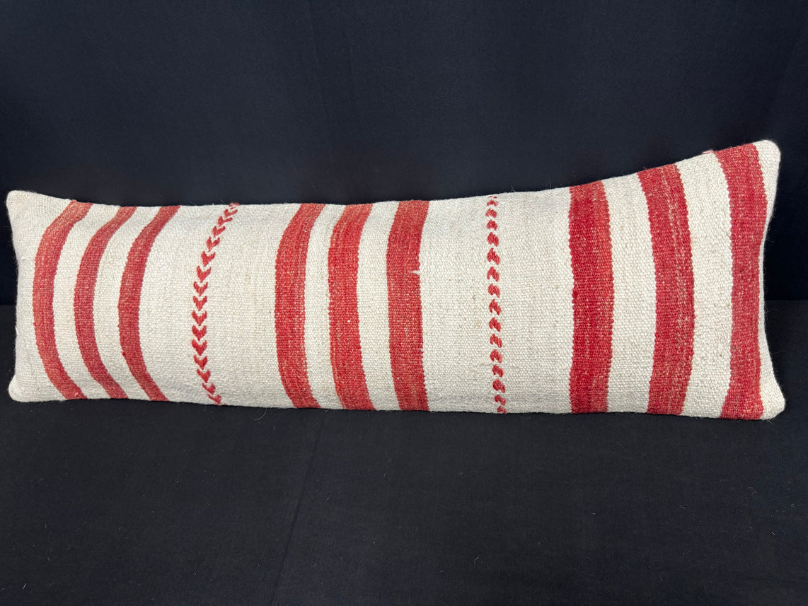 Turkish Hemp Pillow Cushion Natural Beige Red Cushion Cover 14x45 #18065