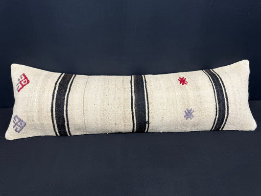 Turkish Hemp Pillow Cushion Natural Beige Black Cushion Cover 14x45 #18071