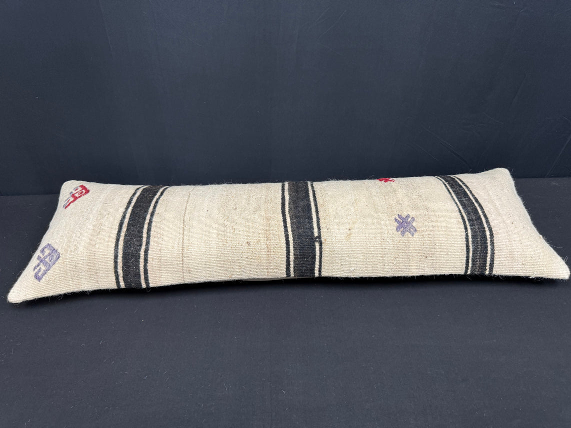 Turkish Hemp Pillow Cushion Natural Beige Black Cushion Cover 14x45 #18071