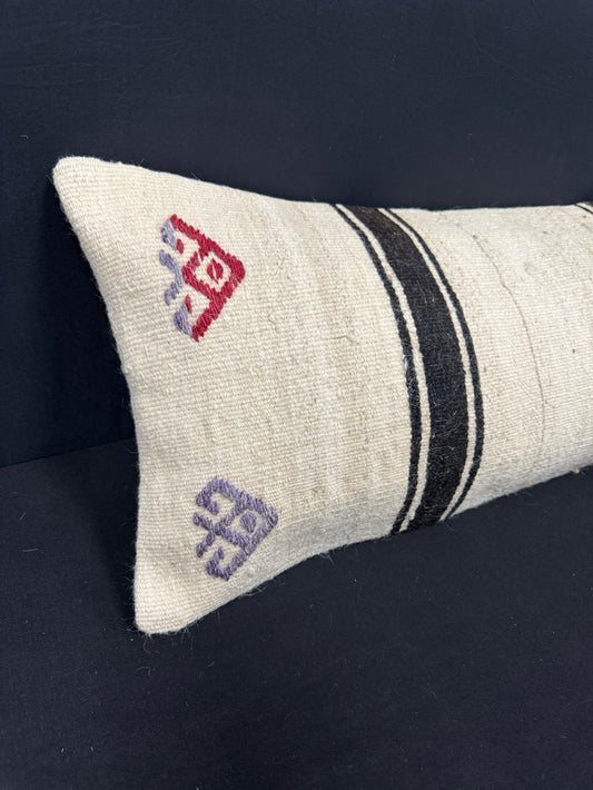 Turkish Hemp Pillow Cushion Natural Beige Black Cushion Cover 14x45 #18071