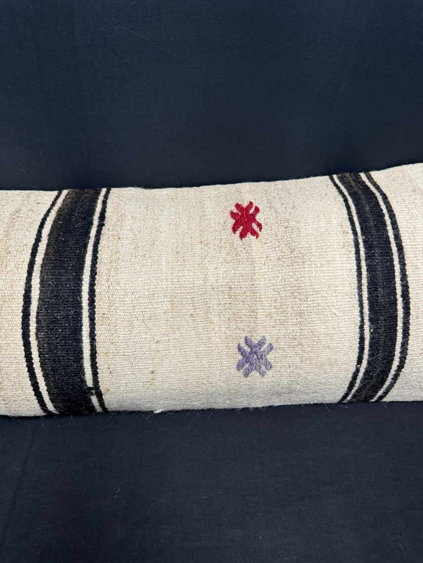 Turkish Hemp Pillow Cushion Natural Beige Black Cushion Cover 14x45 #18071